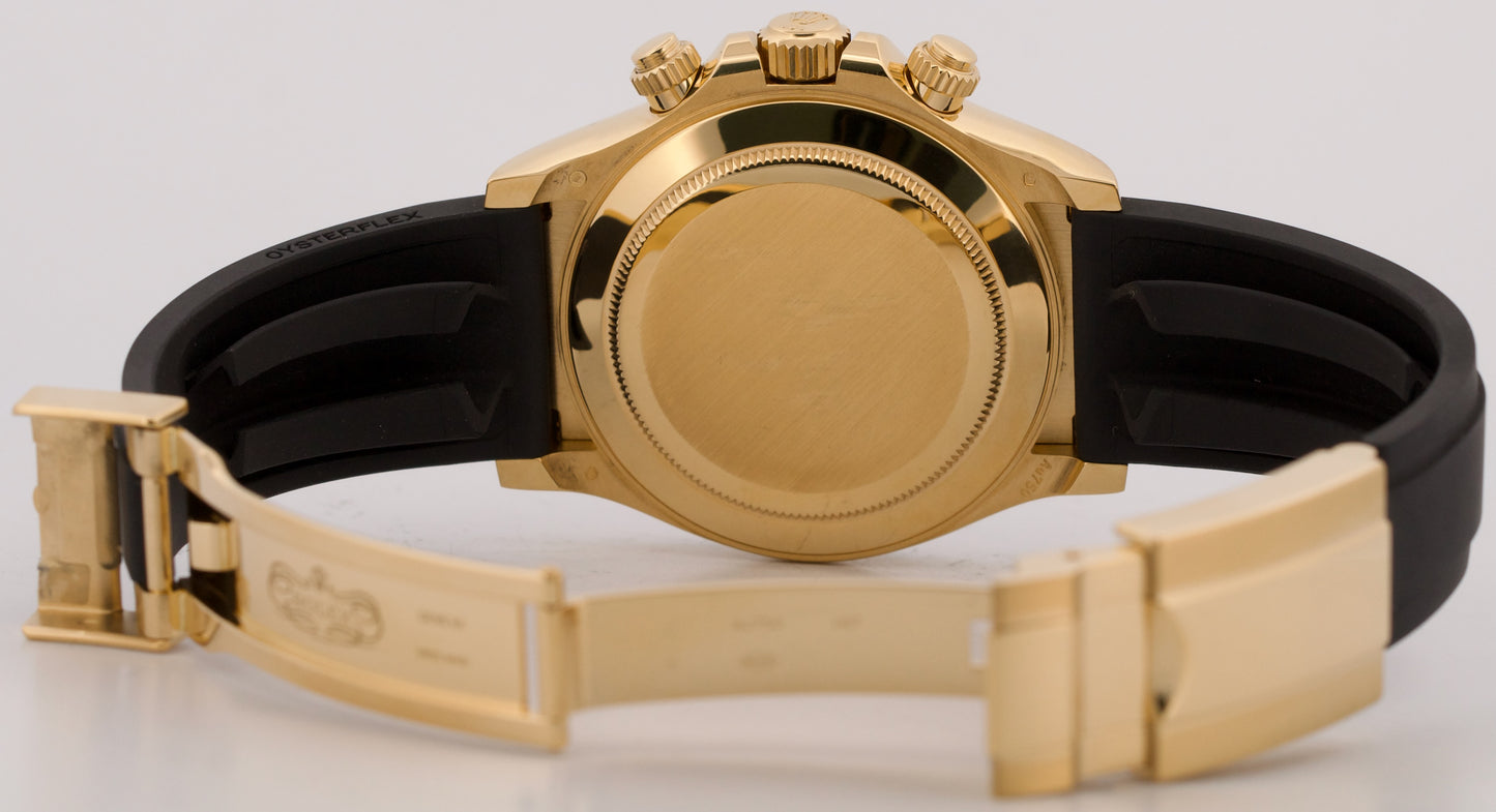 2021 PAPERS Rolex Daytona BLACK DIAMOND 18K Gold Rubber Oysterflex 116518 LN BOX