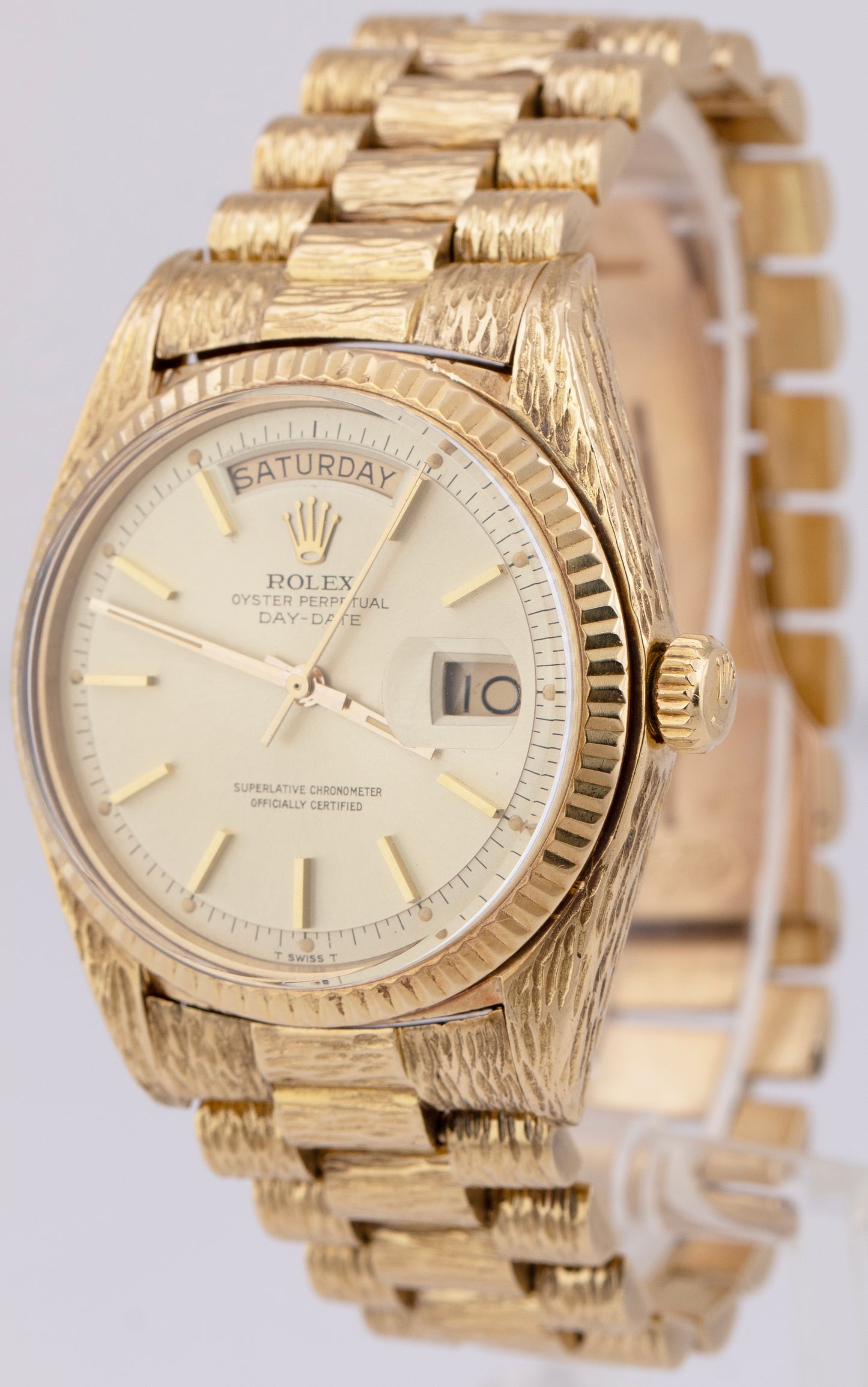 Rolex Day-Date President 36mm Champagne 18K Yellow Gold BARK Watch 18038