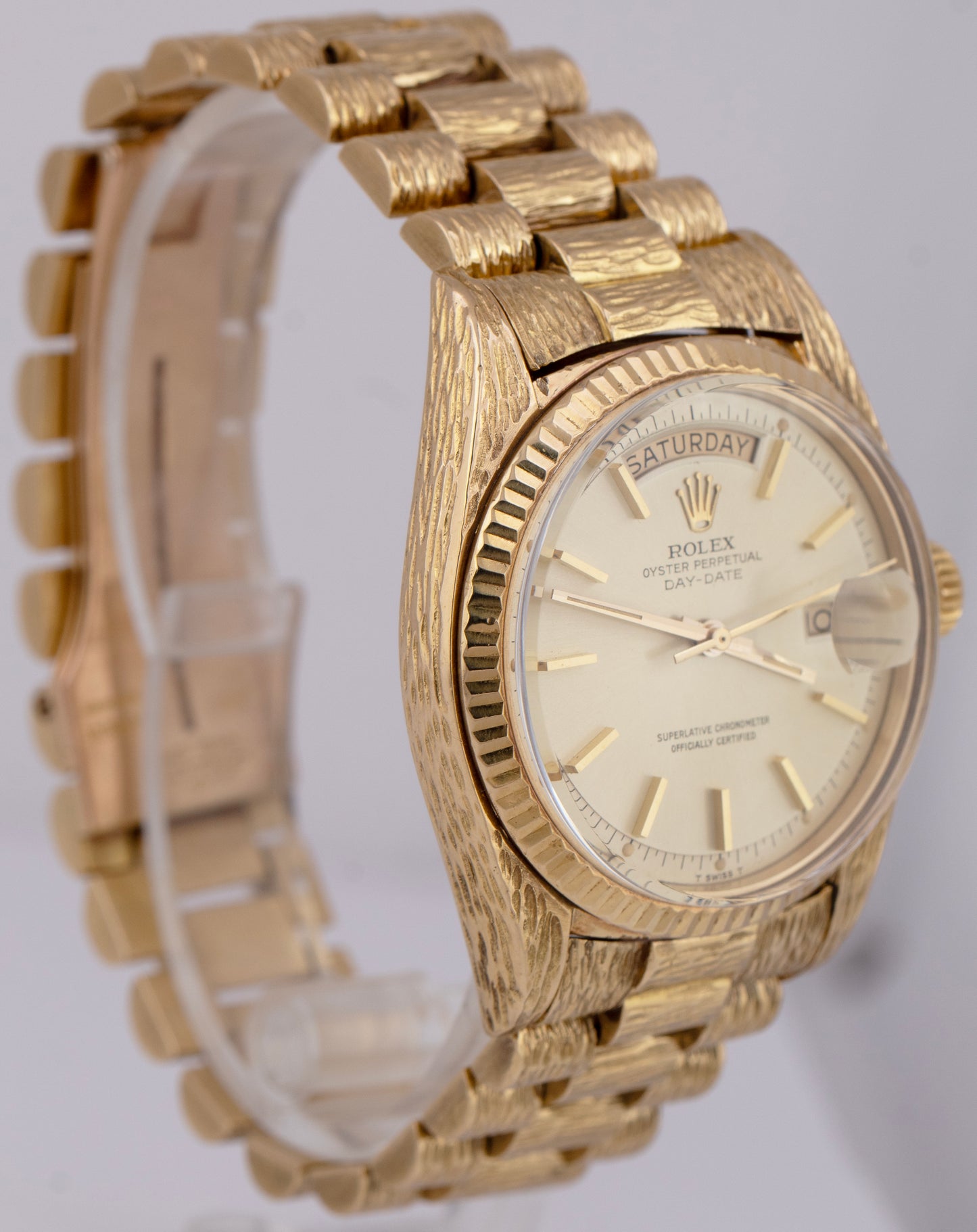 Rolex Day-Date President 36mm Champagne 18K Yellow Gold BARK Watch 18038