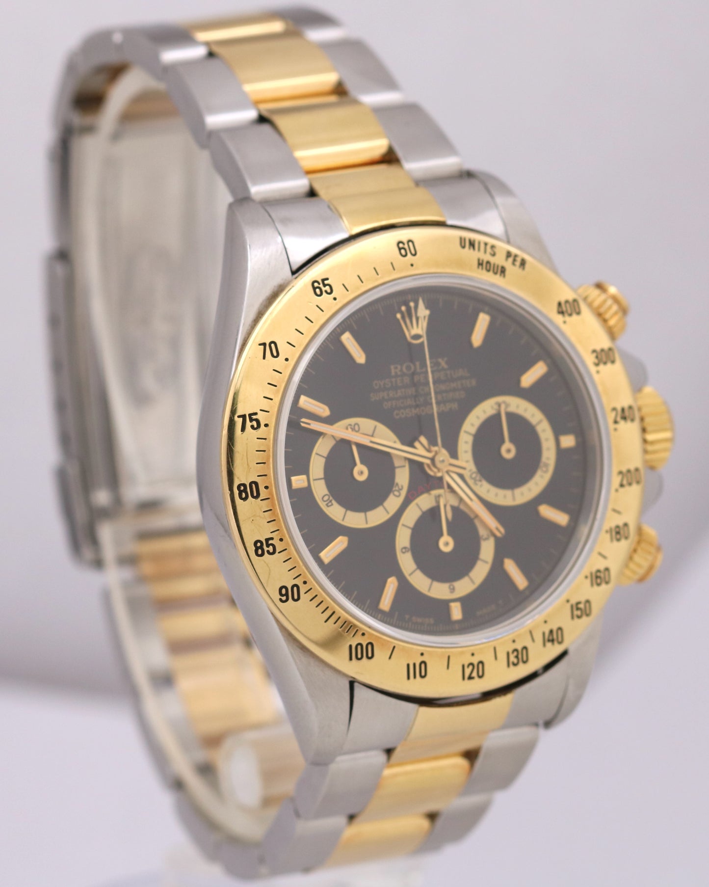 1991 Rolex Daytona Cosmograph 40mm BLACK 18K Gold INVERTED 6 Steel 16523 Watch