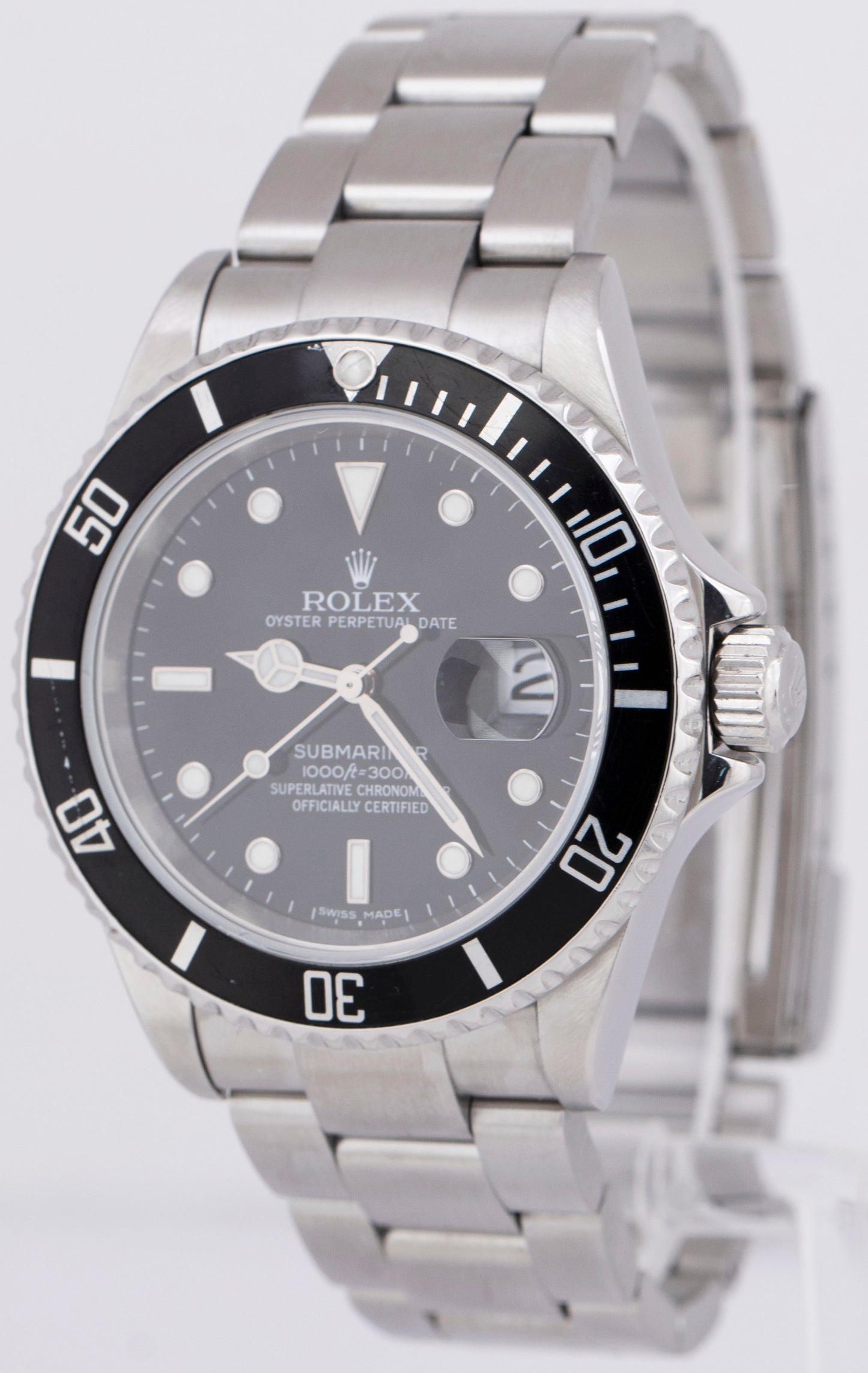 MINT Rolex Submariner Date 40mm Black NO-HOLES Stainless Steel 16610 Watch