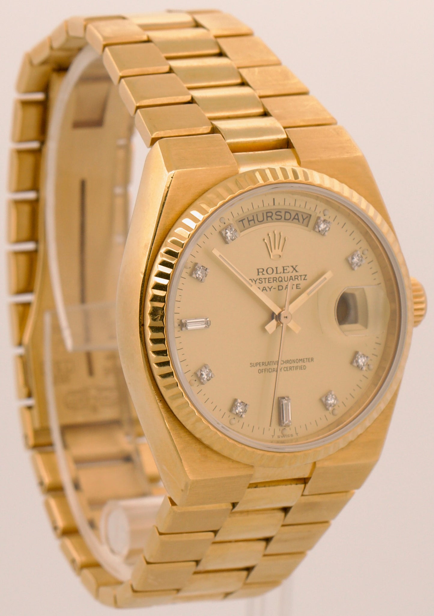 1984 PAPERS Rolex OysterQuartz Day-Date President CHAMPAGNE DIAMOND 19018 BOX