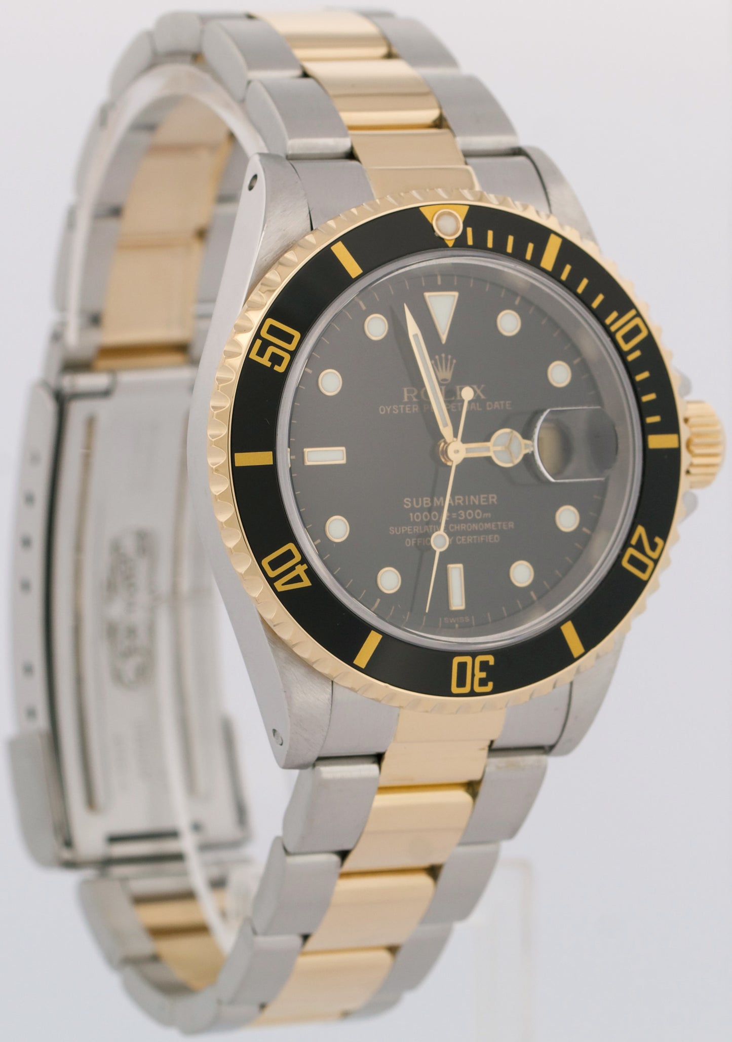 PAPERS Rolex Submariner Date Black SWISS ONLY 40mm Stainless 18K Gold 16613 BOX