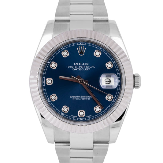 MINT PAPERS Rolex DateJust DIAMOND Stainless Steel Blue 41mm Watch 126334 B+P