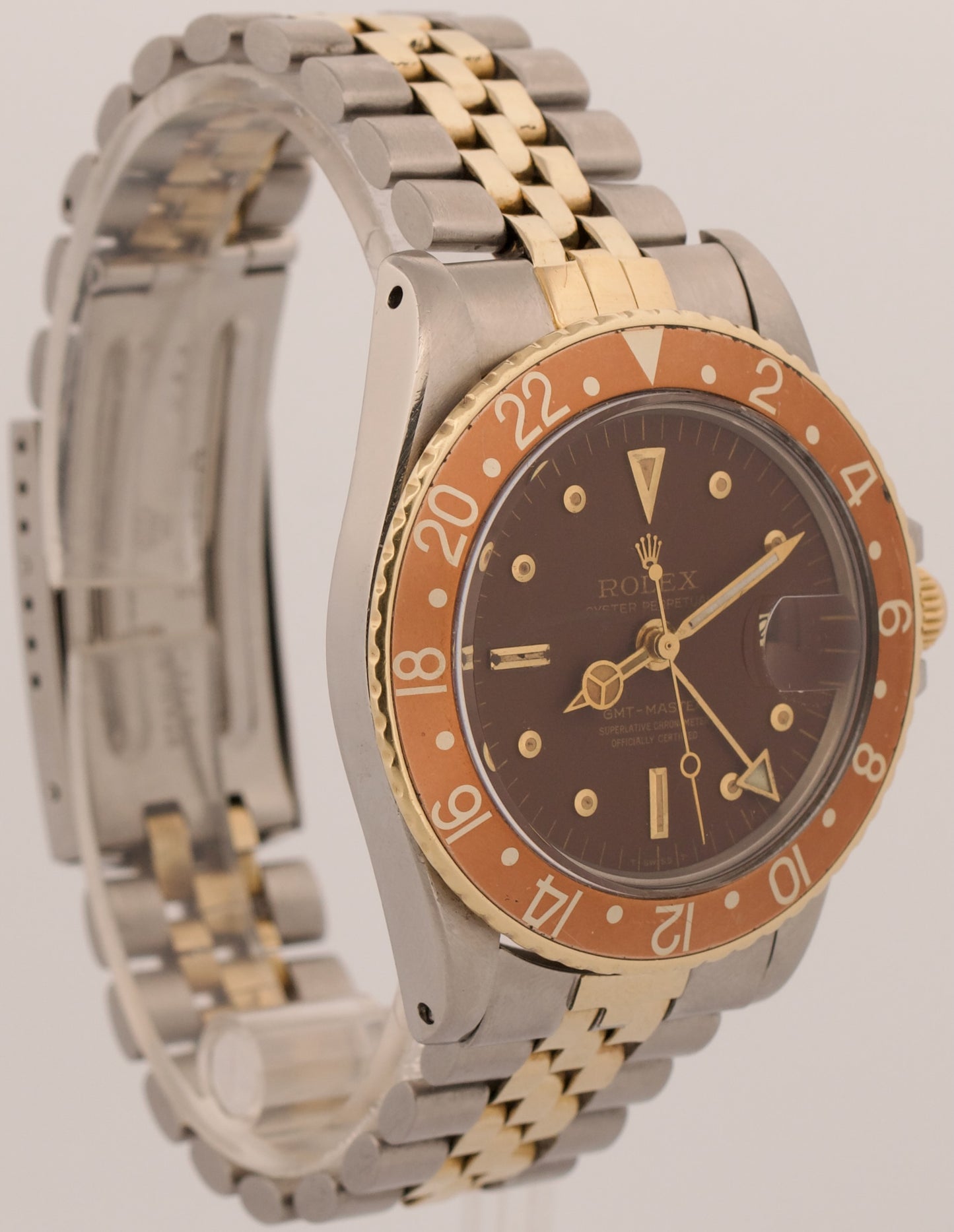 VINTAGE 1971 Rolex GMT-Master BROWN 18K Gold Steel ROOT BEER Jubilee 40mm 1675