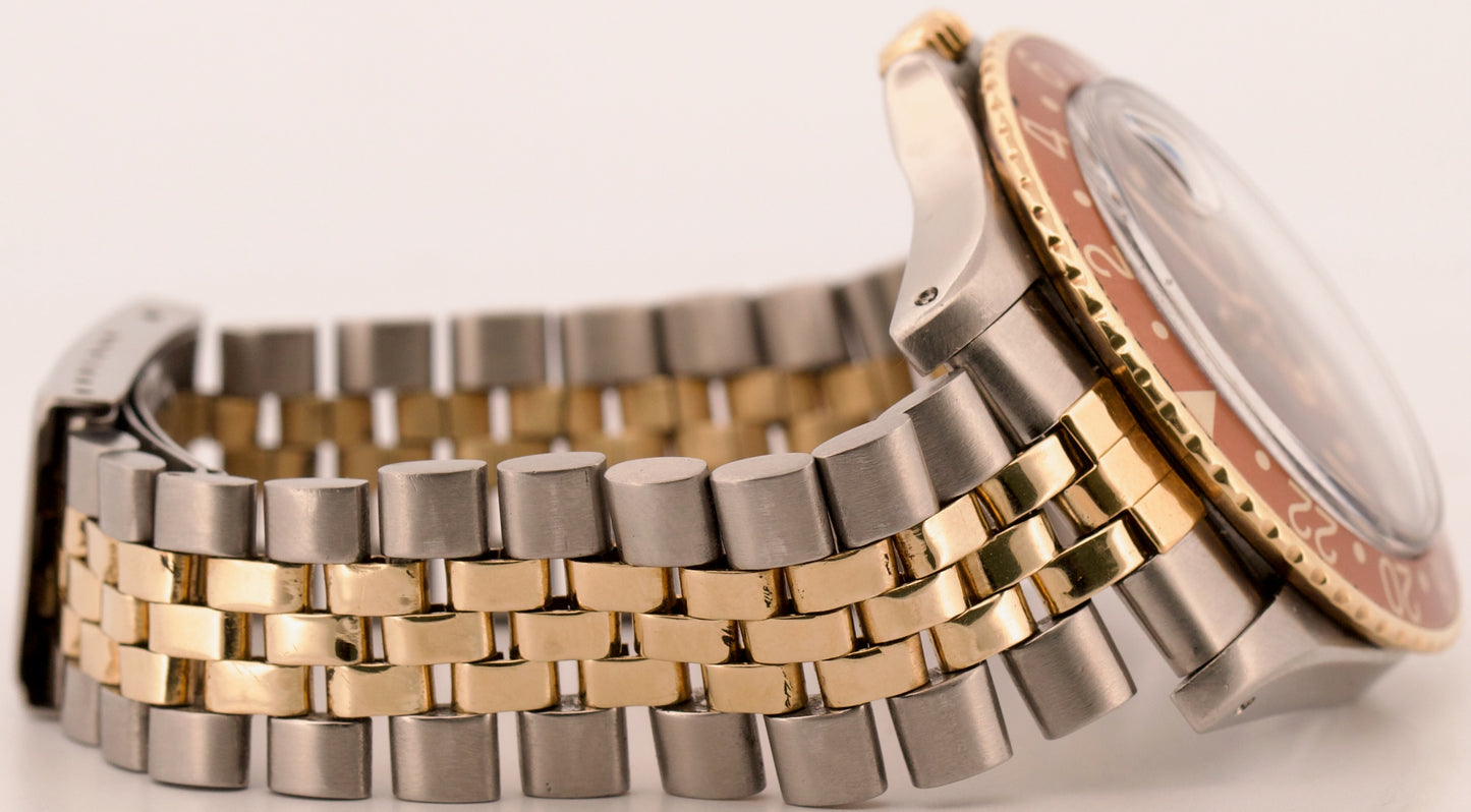 VINTAGE 1971 Rolex GMT-Master BROWN 18K Gold Steel ROOT BEER Jubilee 40mm 1675