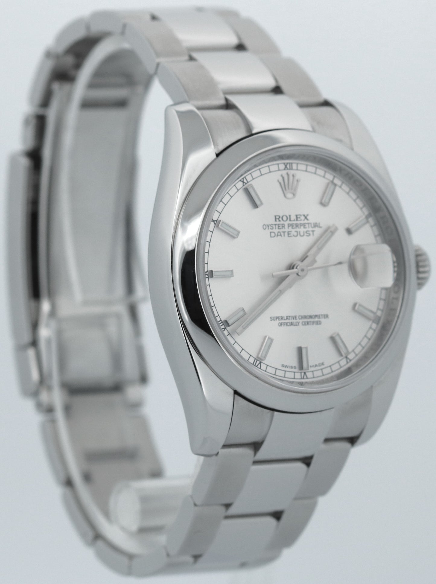 PAPERS Rolex DateJust 36mm SILVER Stainless Steel Smooth Oyster 116200 Watch BOX