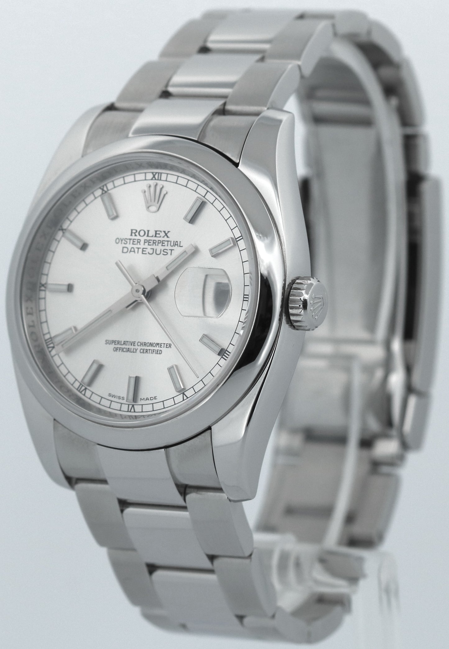 PAPERS Rolex DateJust 36mm SILVER Stainless Steel Smooth Oyster 116200 Watch BOX