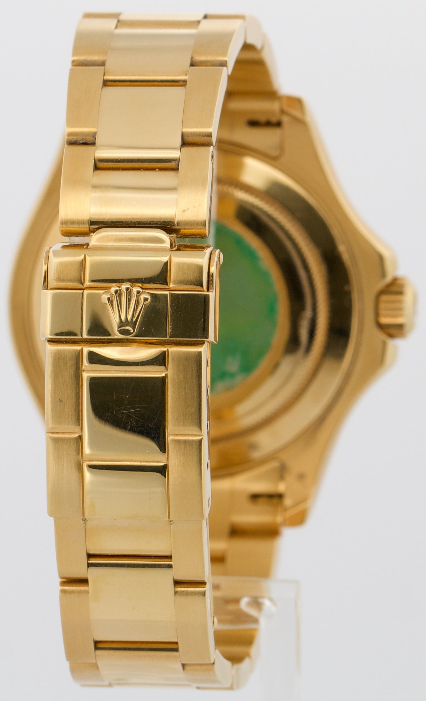 Rolex Yacht-Master 40mm WHITE 18K Yellow Gold Oyster GREEN STICKER Watch 16628