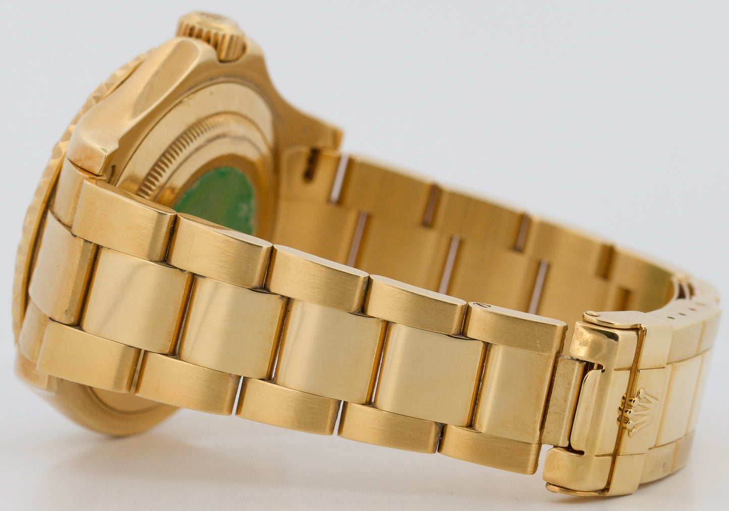 Rolex Yacht-Master 40mm WHITE 18K Yellow Gold Oyster GREEN STICKER Watch 16628