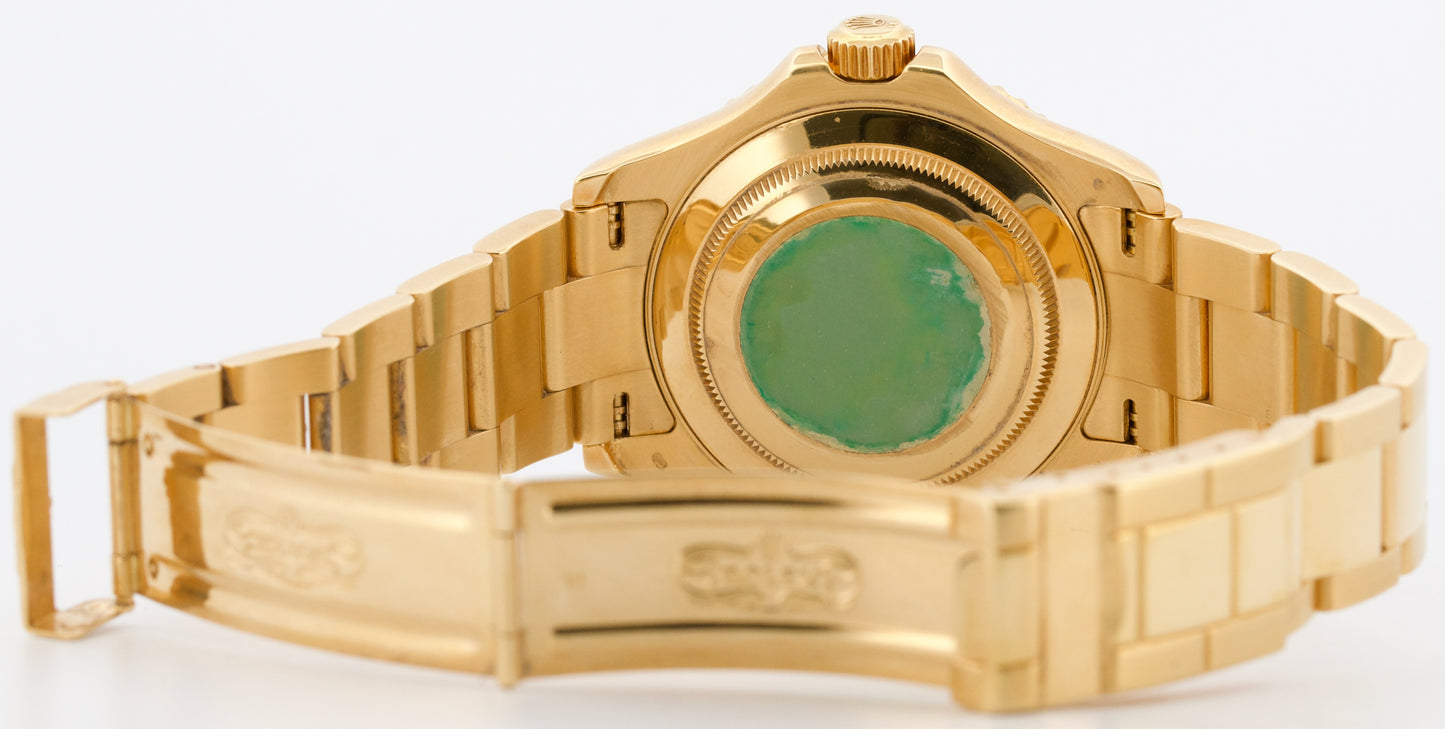 Rolex Yacht-Master 40mm WHITE 18K Yellow Gold Oyster GREEN STICKER Watch 16628