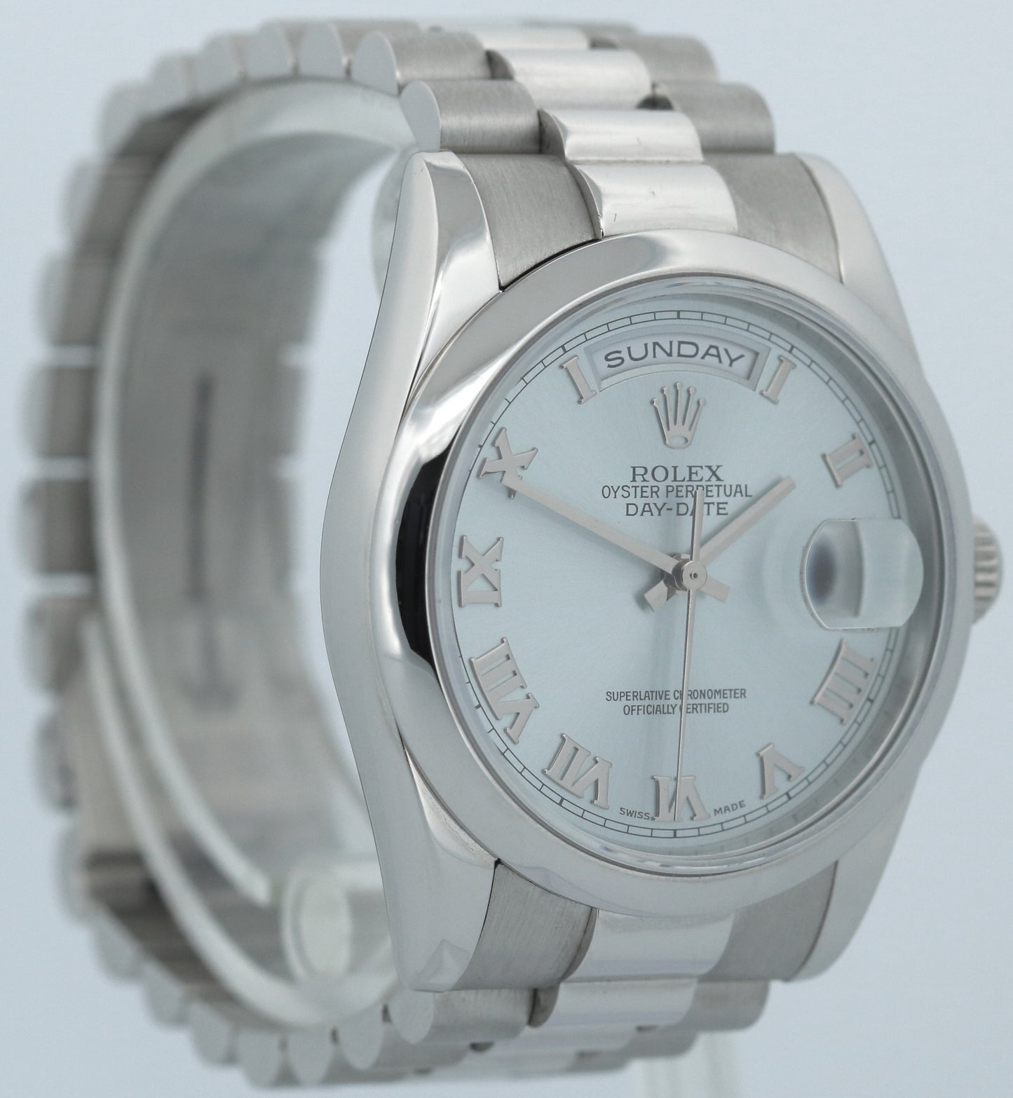 Rolex Day-Date Presidential 36mm GLACIER ICE BLUE ROMAN 950 Platinum 118206