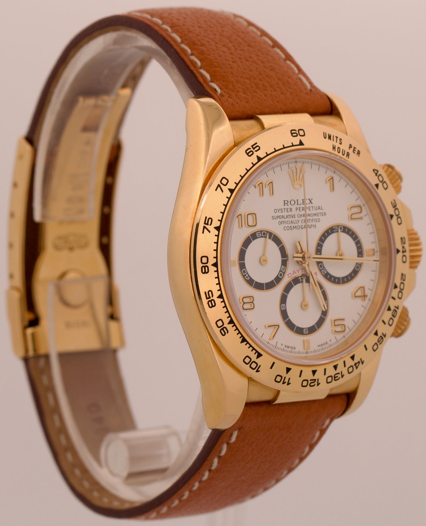 1996 PAPERS Rolex Daytona Cosmograph WHITE 18K Yellow Gold Leather 16518 BOX