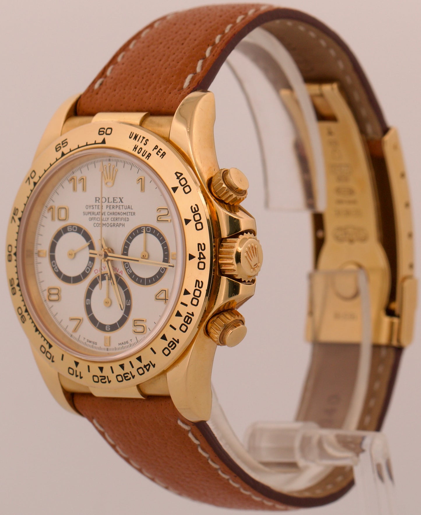 1996 PAPERS Rolex Daytona Cosmograph WHITE 18K Yellow Gold Leather 16518 BOX