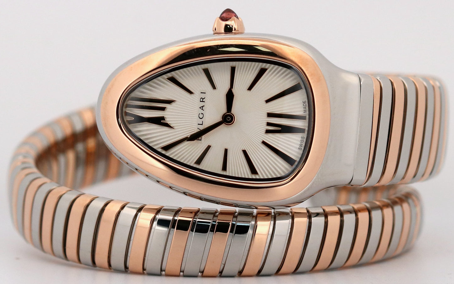 BVLGARI Bulgari Serpenti Tubogas SILVER WHITE 35mm 18K Gold Steel 102123 BOX