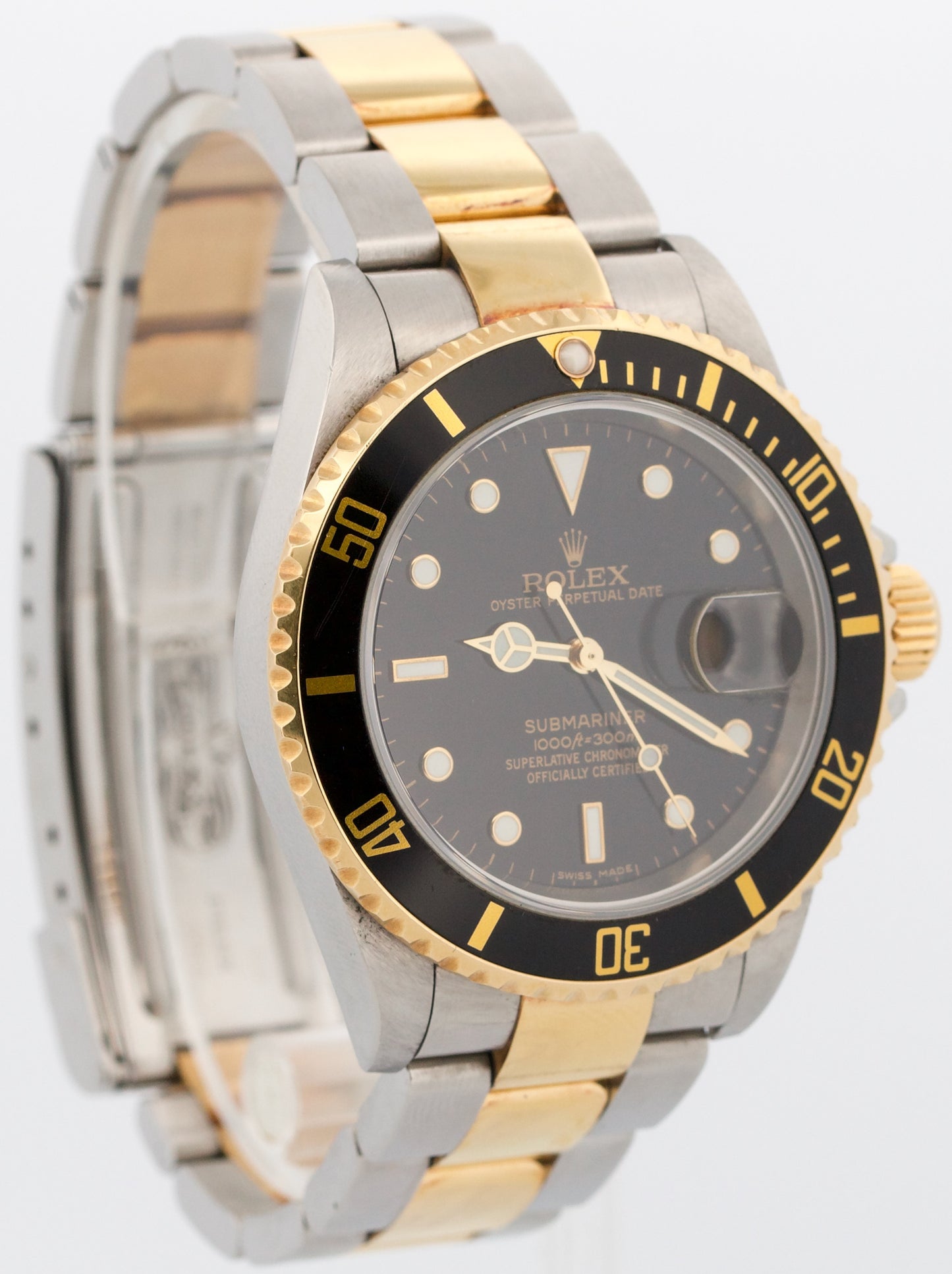 UNPOLISHED PAPERS Rolex Submariner 40mm Black NO-HOLES 18K Gold Watch 16613 BOX