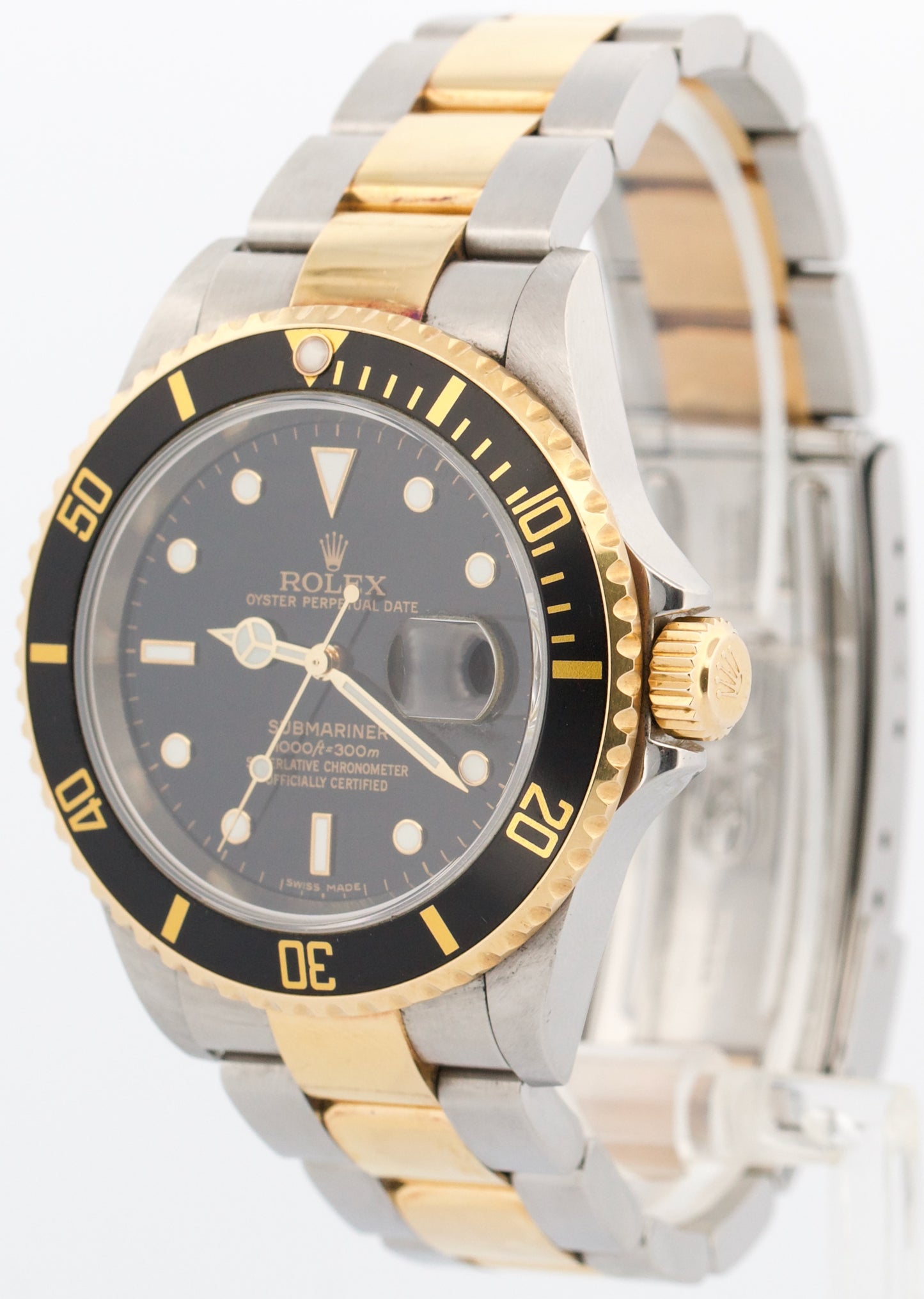 UNPOLISHED PAPERS Rolex Submariner 40mm Black NO-HOLES 18K Gold Watch 16613 BOX