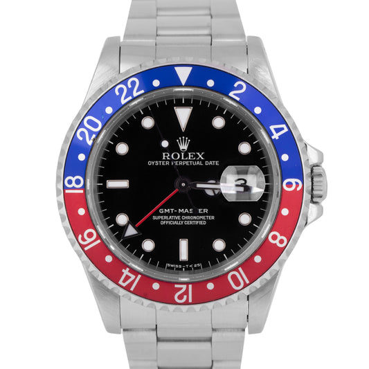 Rolex GMT-Master 40mm Blue Red PEPSI Black Stainless Steel Date Watch 16700