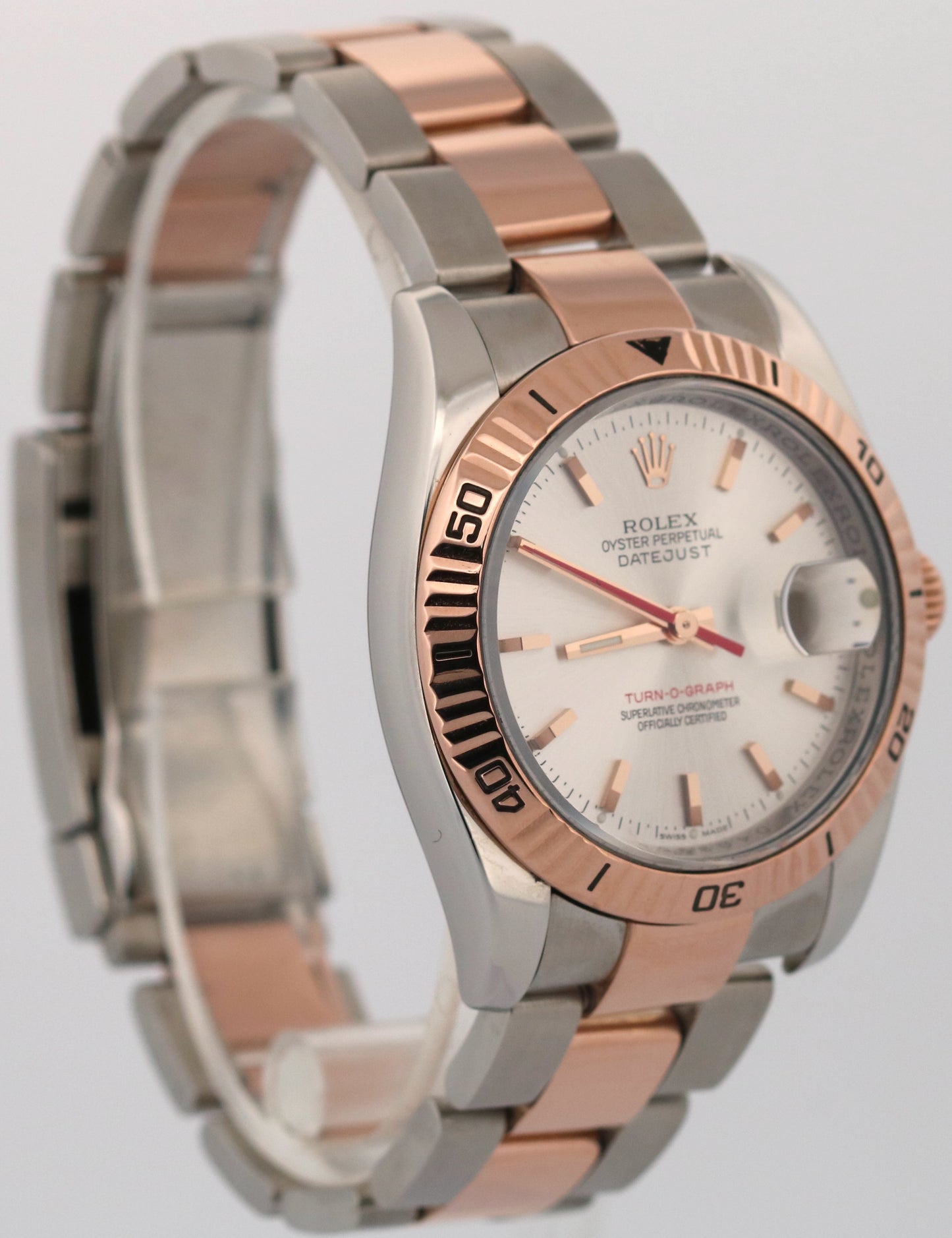 Rolex DateJust Turn-O-Graph 36mm SILVER Two-Tone 18K Rose Gold Watch 116261