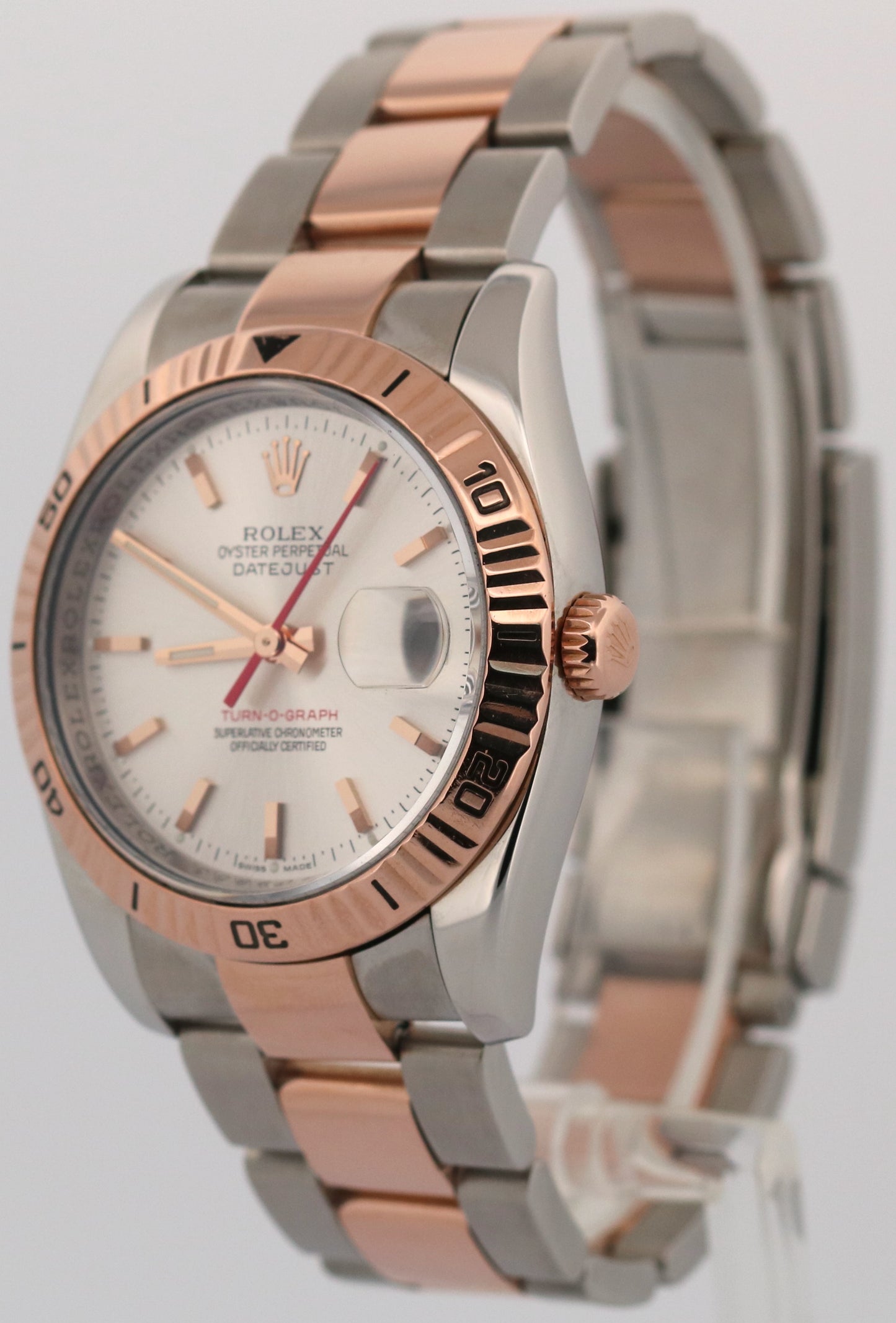 Rolex DateJust Turn-O-Graph 36mm SILVER Two-Tone 18K Rose Gold Watch 116261