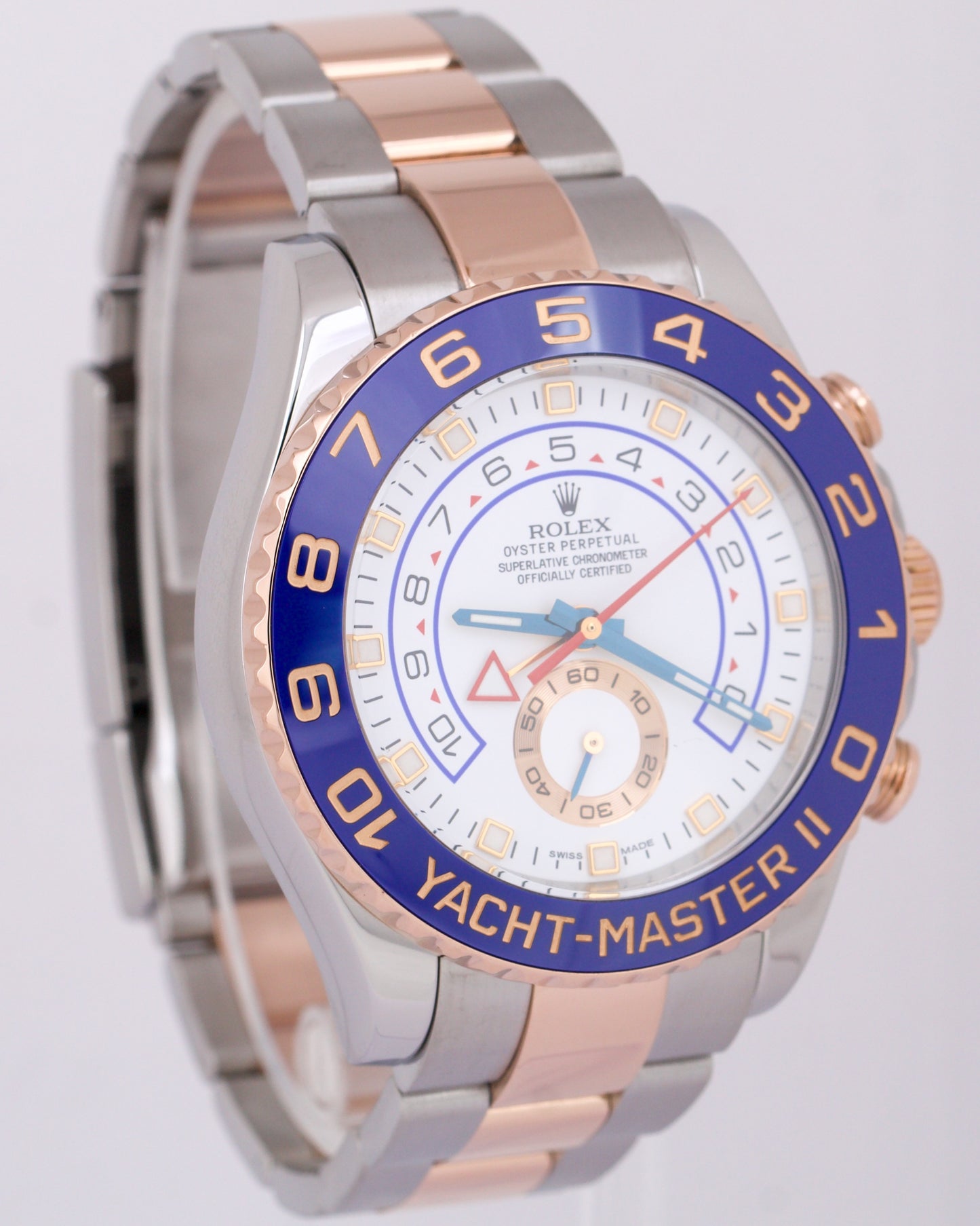 Rolex Yacht-Master II White BLUE HANDS Two-Tone 18K Rose Gold Steel 44mm 116681