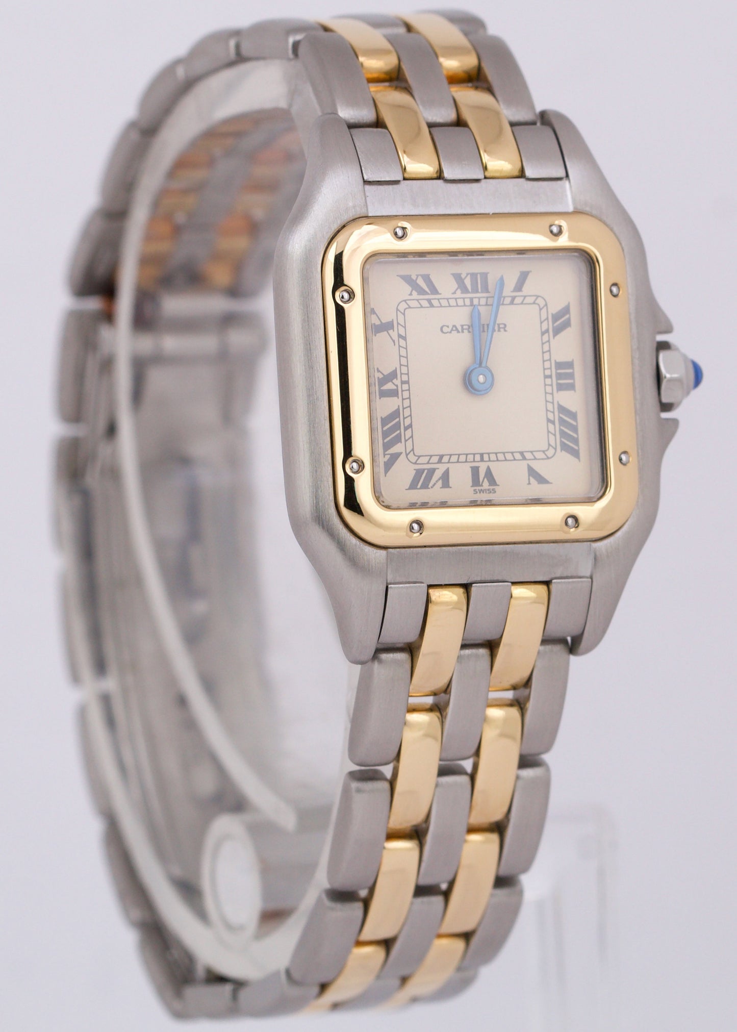 Ladies Cartier Panthere TWO ROW 18K Gold Steel Ivory 22mm Quartz Watch 166921