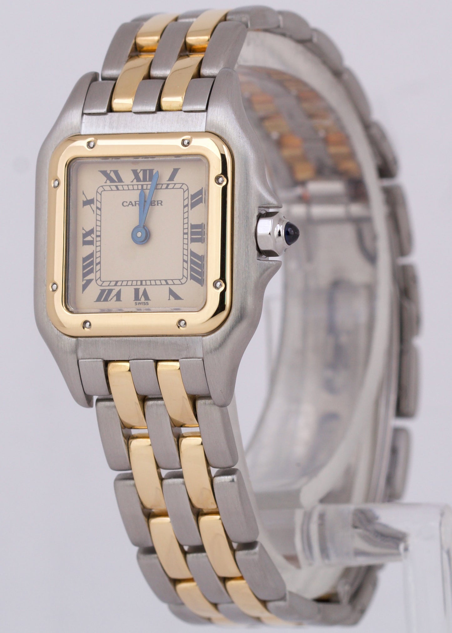 Ladies Cartier Panthere TWO ROW 18K Gold Steel Ivory 22mm Quartz Watch 166921