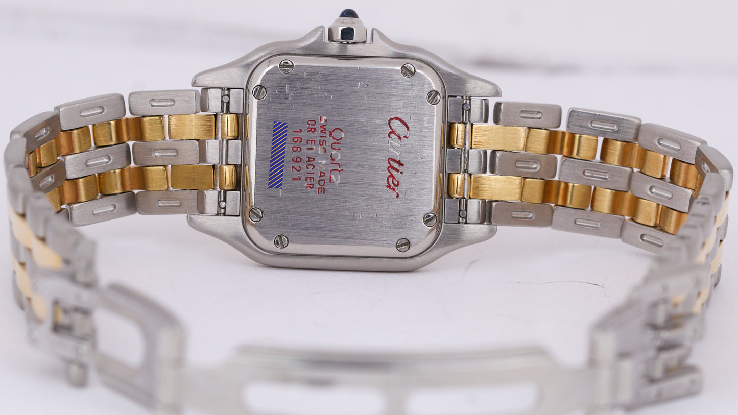 Ladies Cartier Panthere TWO ROW 18K Gold Steel Ivory 22mm Quartz Watch 166921