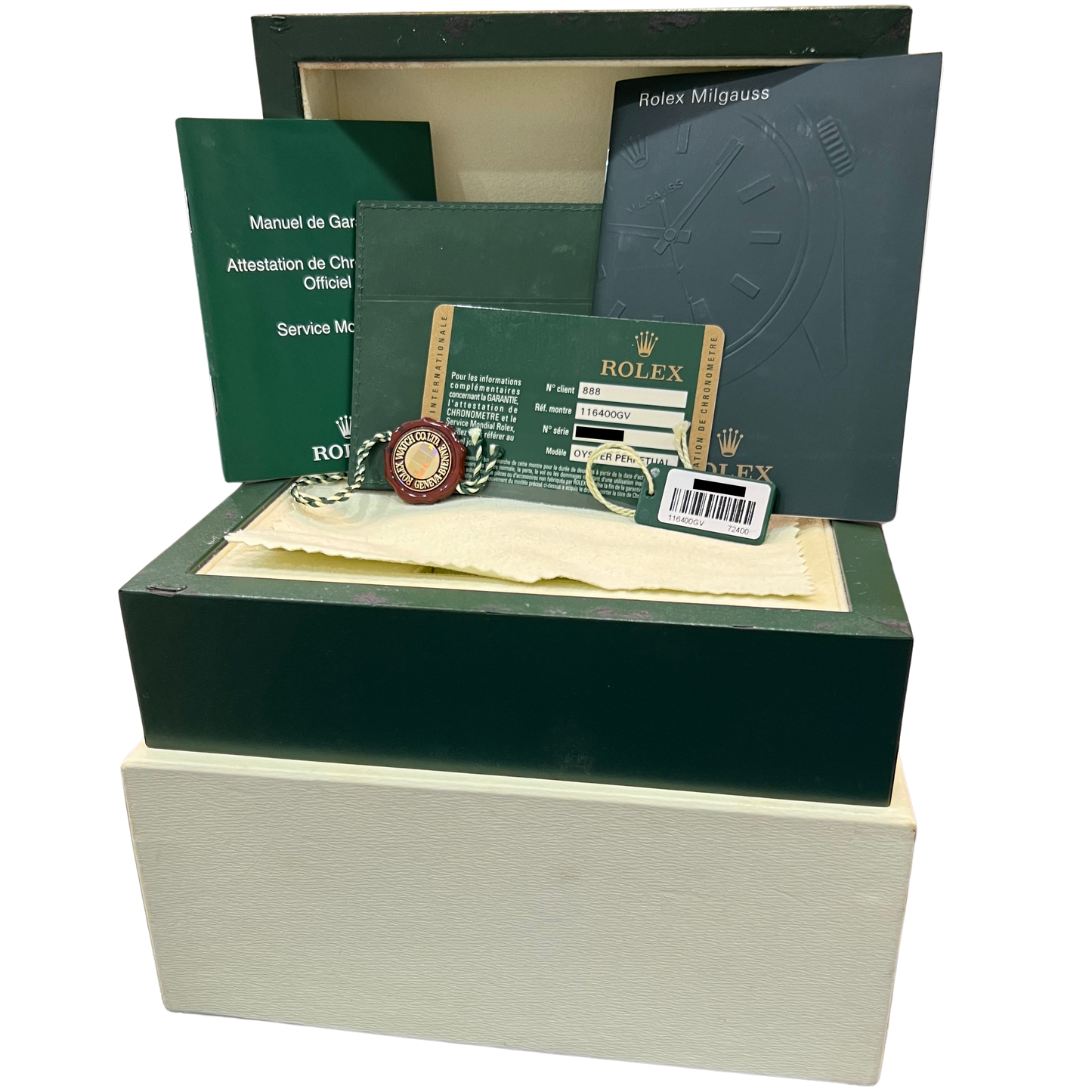 PAPERS Rolex Milgauss Green BLACK 40mm 116400 GV Stainless Steel Watch BOX