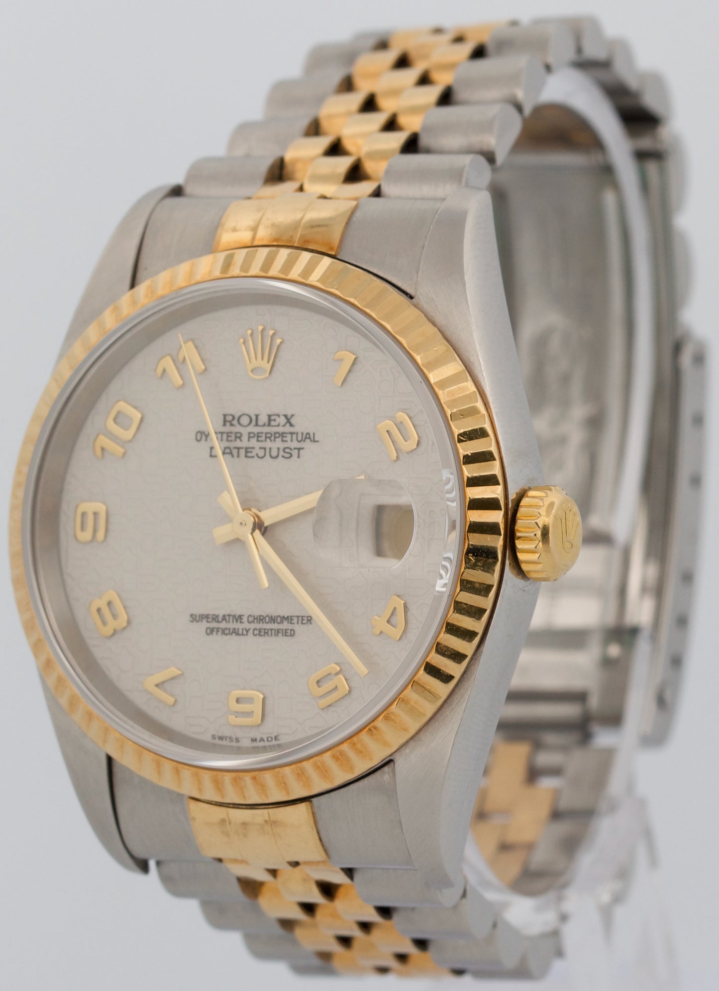 Rolex DateJust 36mm JUBILEE IVORY ARABIC 18K Yellow Gold Steel 16233 Watch