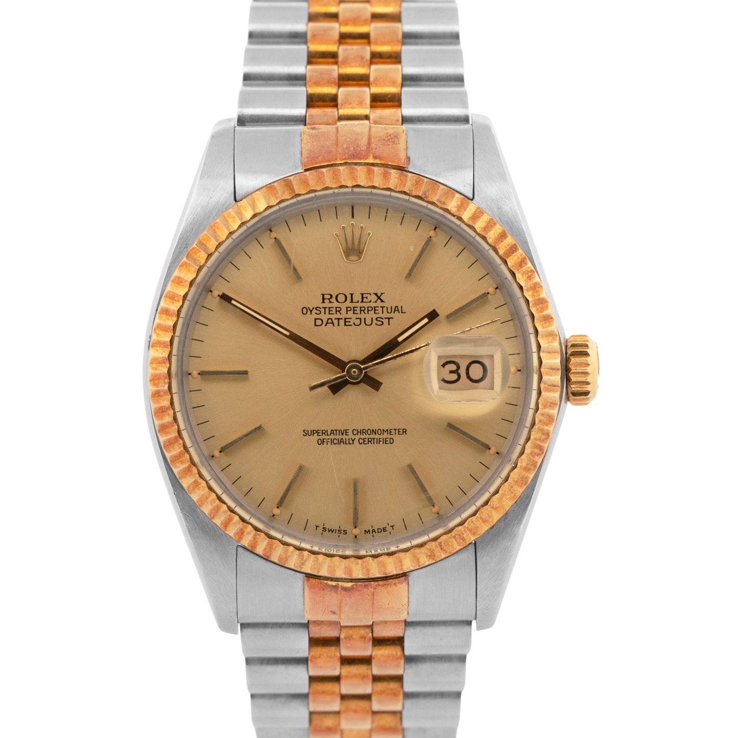 UNPOLISHED Rolex DateJust 36mm Champagne 18K Yellow Steel JUBILEE Watch 16013