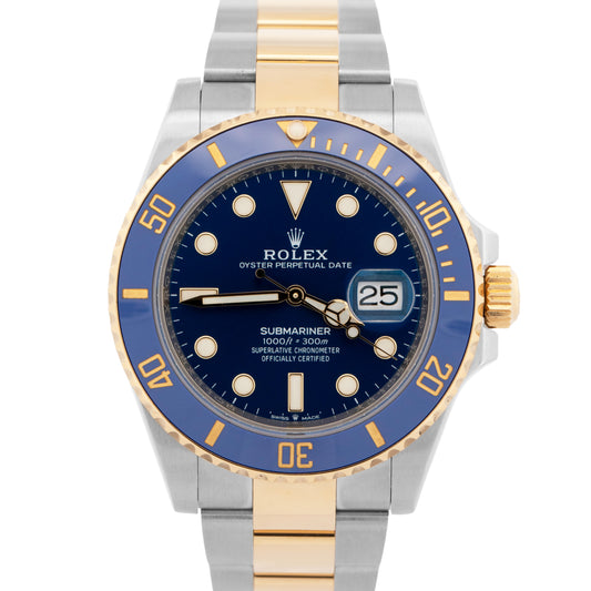 PAPERS Rolex Submariner Date BLUE 41mm Ceramic 18K Gold Steel 126613 LB BOX