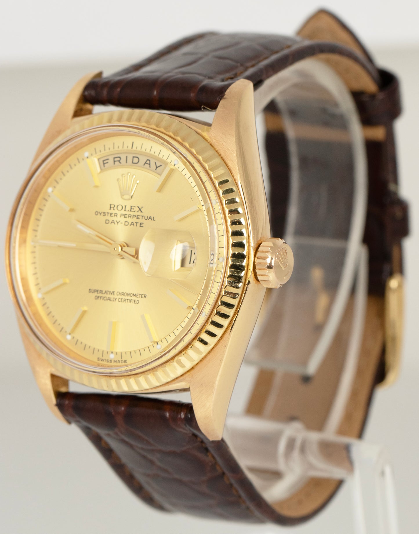 VINTAGE 1960 Rolex Day-Date 36mm Champagne Pie Pan 18K Yellow Gold Watch 1806