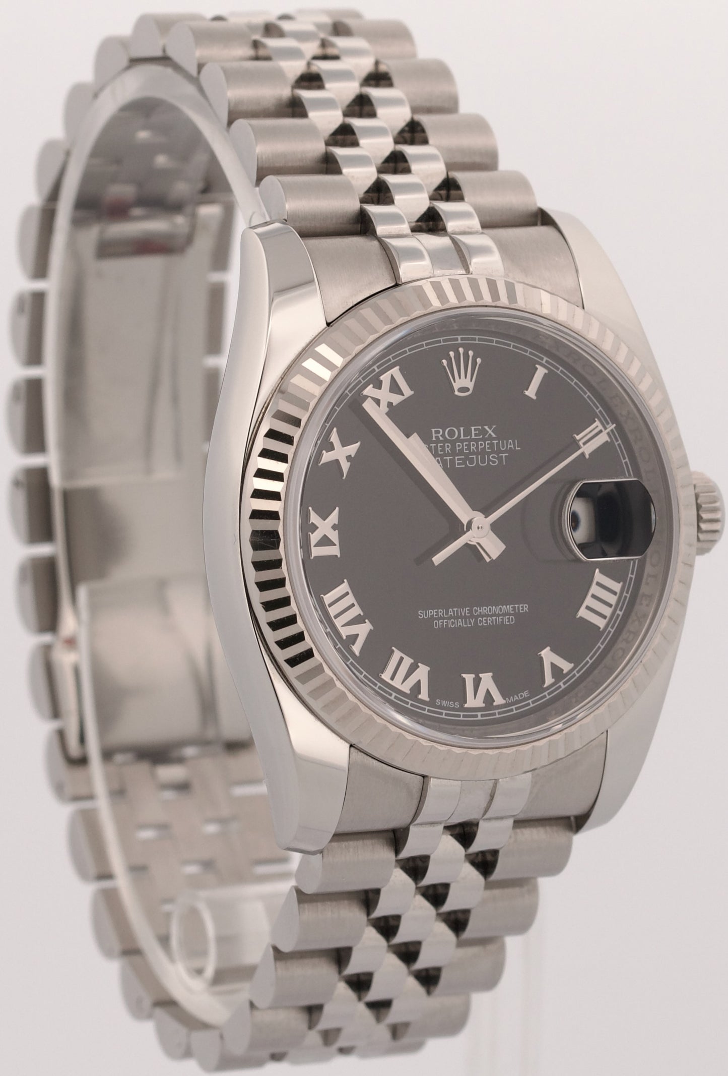 2019 PAPERS Rolex DateJust 36mm BLACK ROMAN 18K Gold Steel JUBILEE 116234 BOX