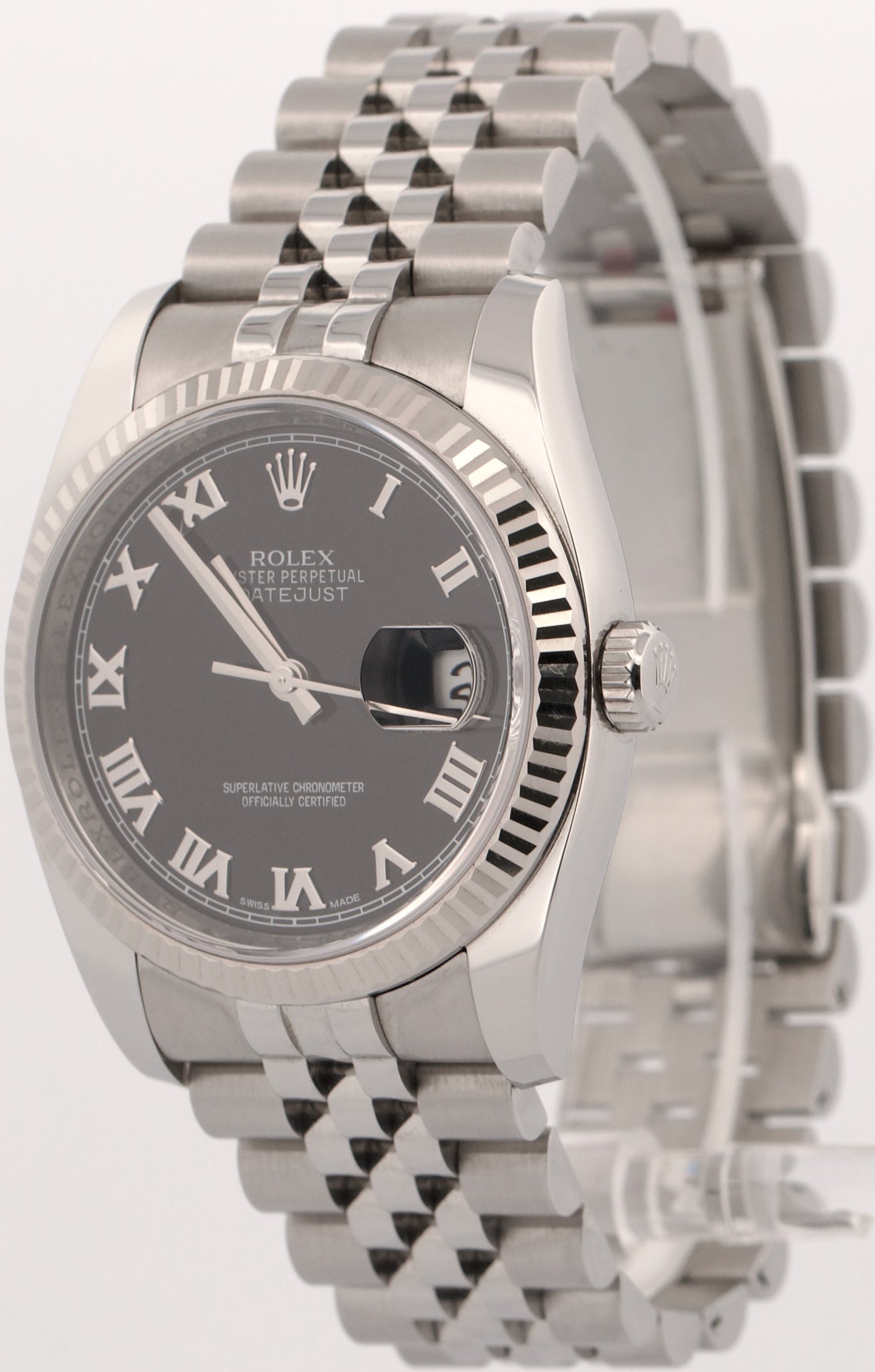 2019 PAPERS Rolex DateJust 36mm BLACK ROMAN 18K Gold Steel JUBILEE 116234 BOX