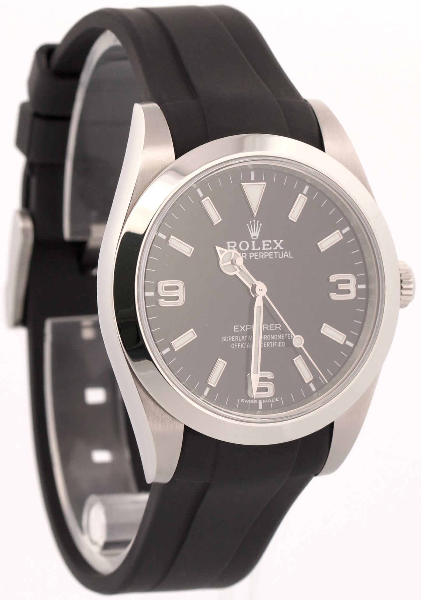 2018 PAPERS Rolex Explorer I BLACK Smooth Steel Rubber 39mm 3-6-9 MK2 214270 BOX