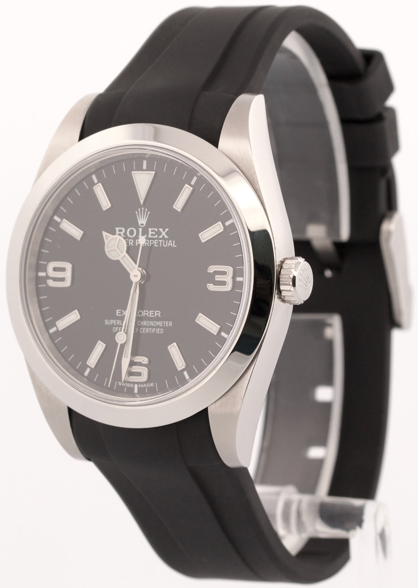 2018 PAPERS Rolex Explorer I BLACK Smooth Steel Rubber 39mm 3-6-9 MK2 214270 BOX