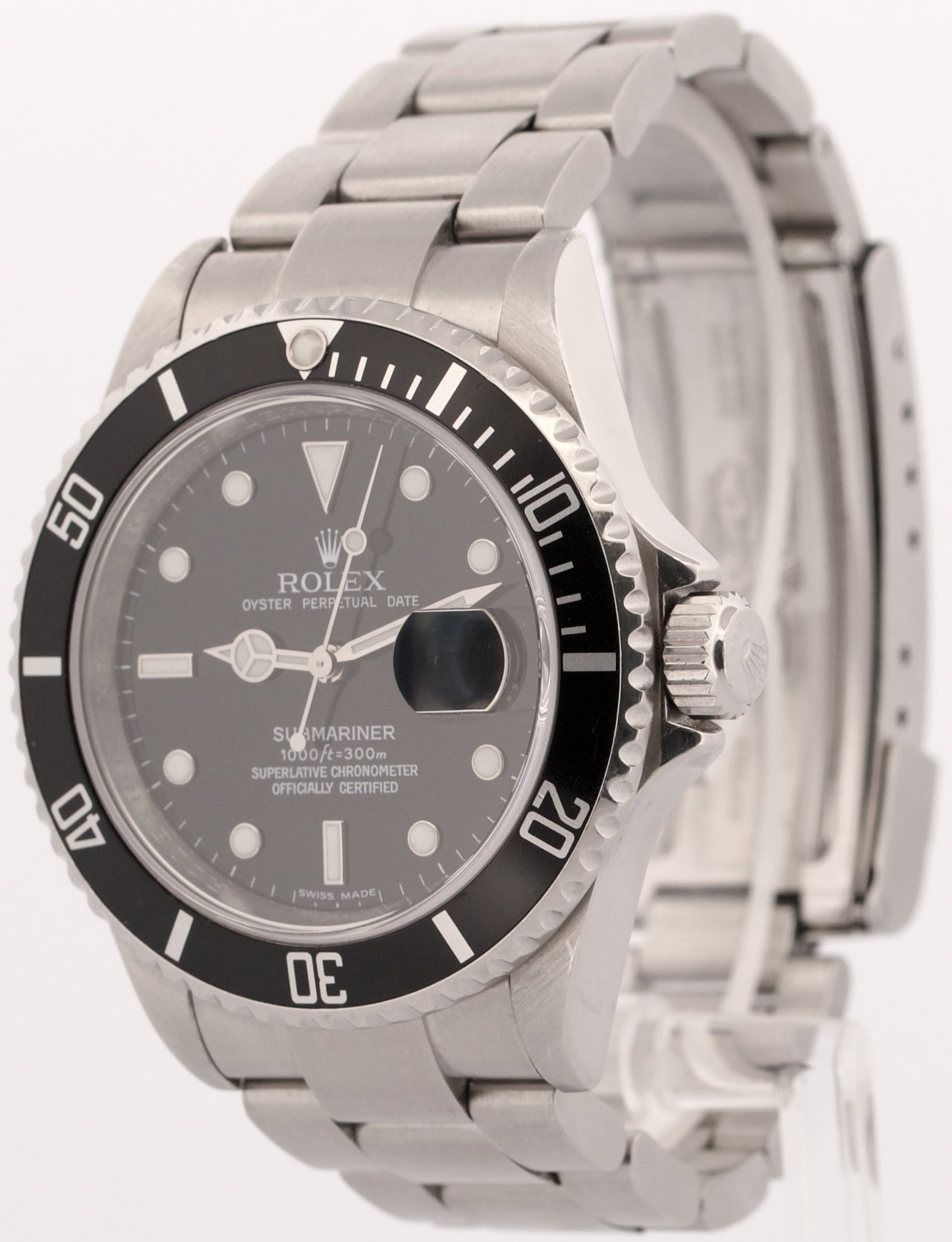 2008 PAPERS Rolex Submariner Date BLACK Steel REHAUT No-Holes 40mm 16610 T BOX