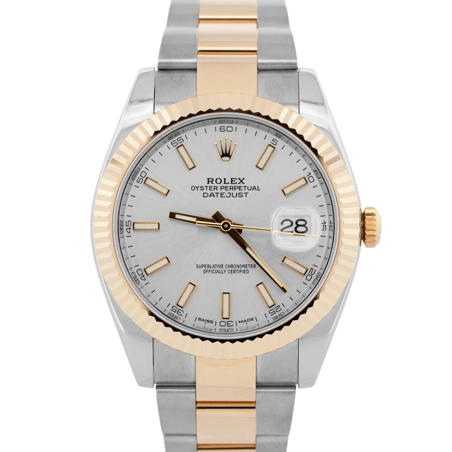 Rolex DateJust 41 Silver 41mm 18K Yellow Gold Fluted Steel OYSTER 126333 Watch