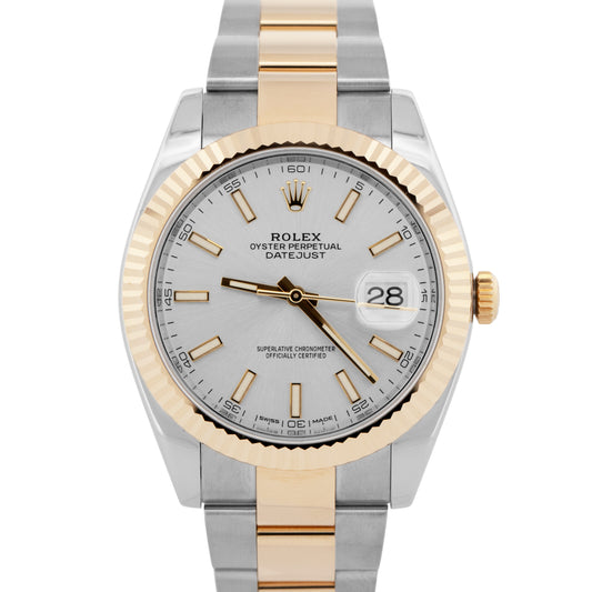 Rolex DateJust 41 Silver 41mm 18K Yellow Gold Fluted Steel OYSTER 126333 Watch