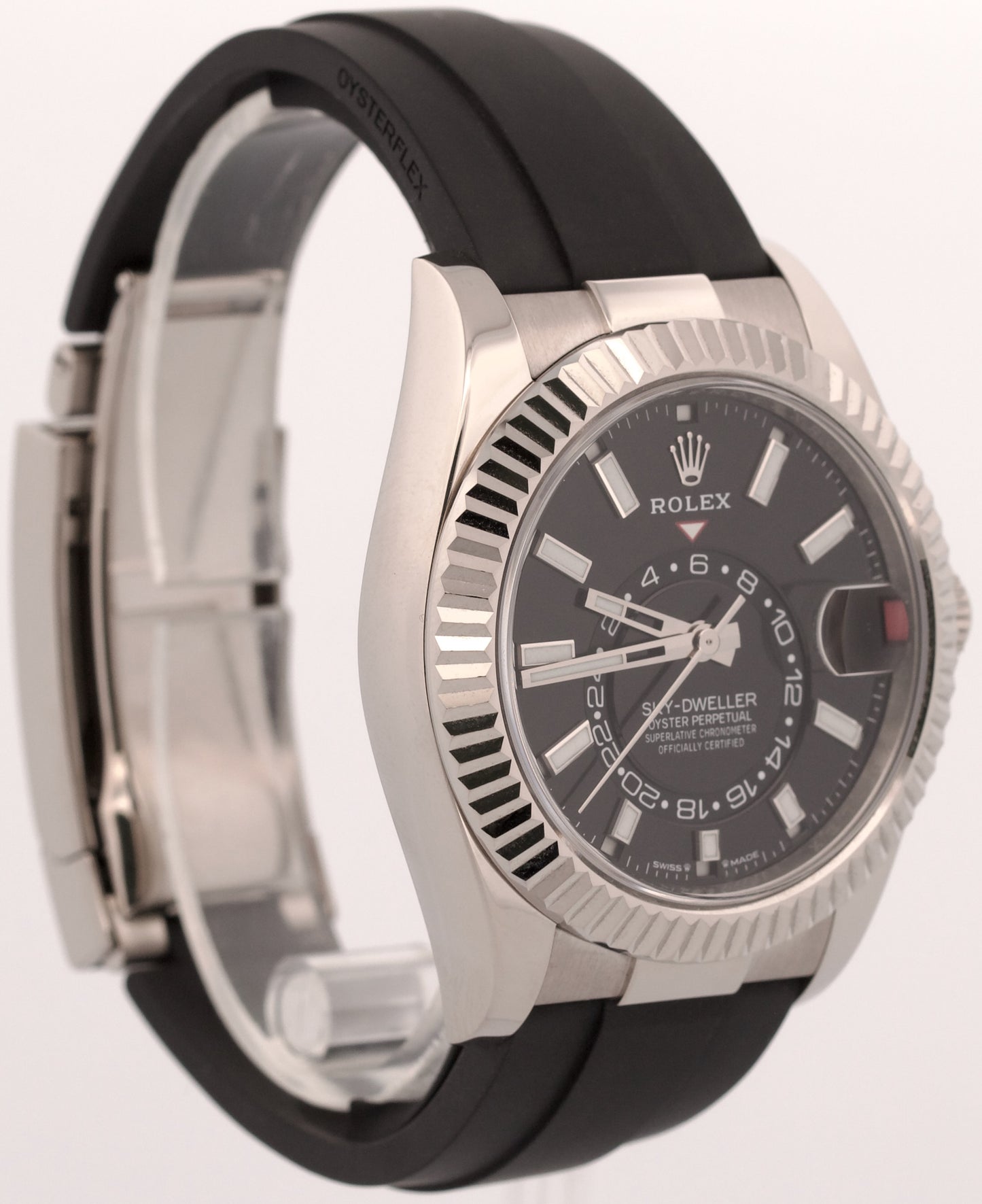 2024 PAPERS Rolex Sky-Dweller BLACK 18K White Gold OYSTERFLEX Rubber 336239 BOX