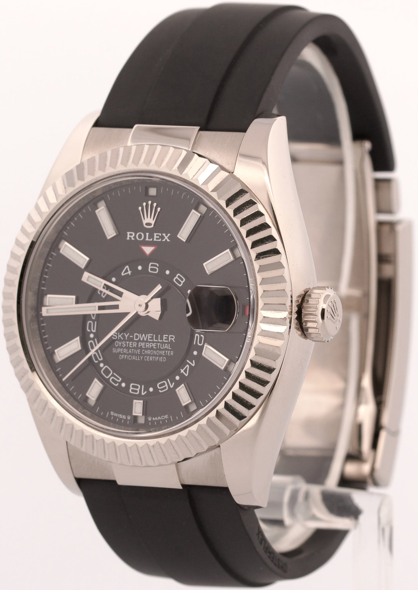 2024 PAPERS Rolex Sky-Dweller BLACK 18K White Gold OYSTERFLEX Rubber 336239 BOX