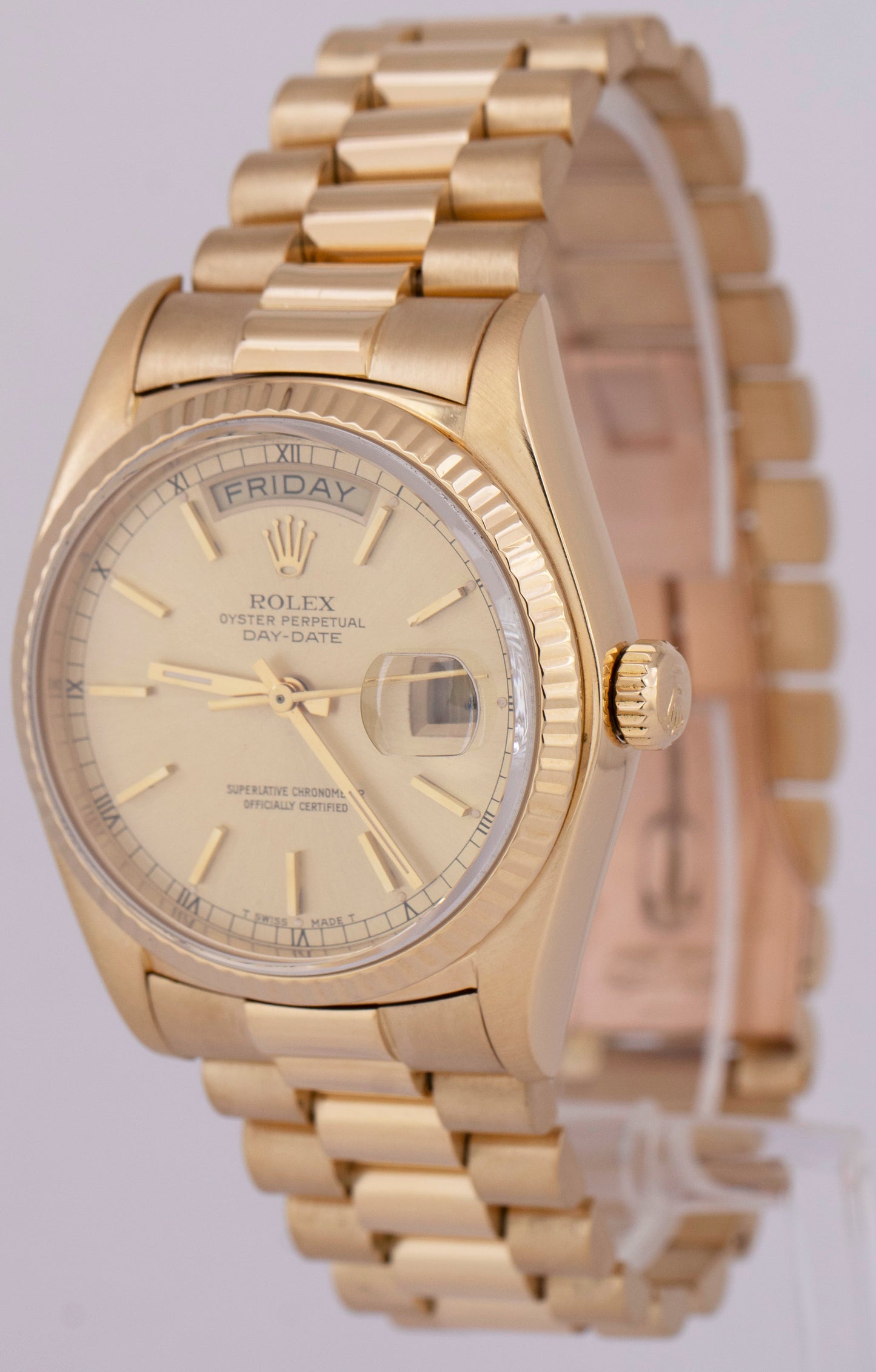 MINT Rolex Day-Date President 36mm Champagne 18K Yellow Gold Fluted Watch 18038