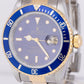 Rolex Submariner Date 40mm Blue Two-Tone 18K Yellow Gold Steel 16613 Watch BOX