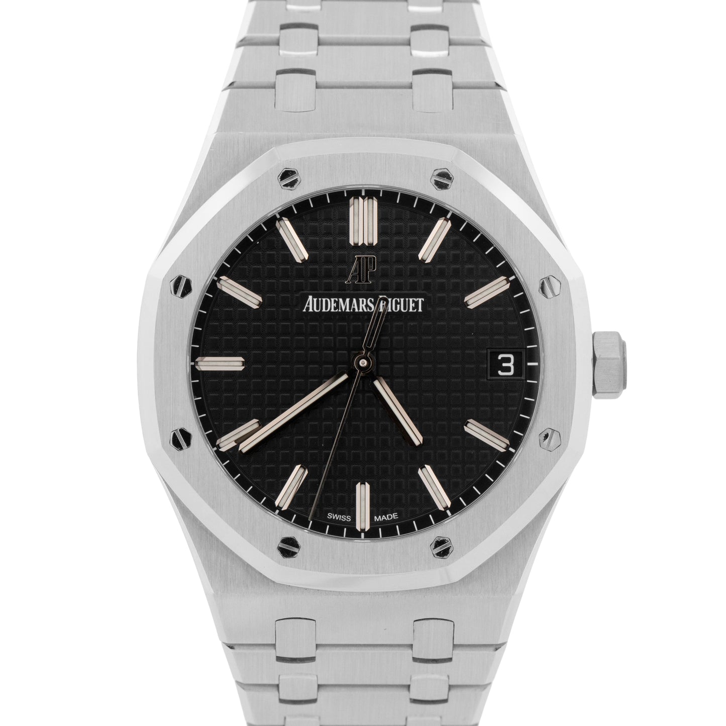 PAPERS Audemars Piguet Royal Oak Gray Black Stainless 41mm 15500ST Watch BOX