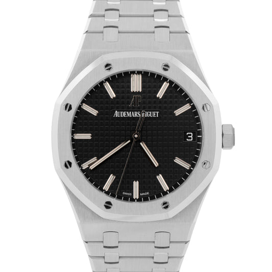 PAPERS Audemars Piguet Royal Oak Gray Black Stainless 41mm 15500ST Watch BOX