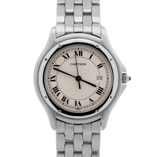 Ladies Cartier Panthere Cougar 33mm Ivory Stainless Steel Quartz Watch 987904