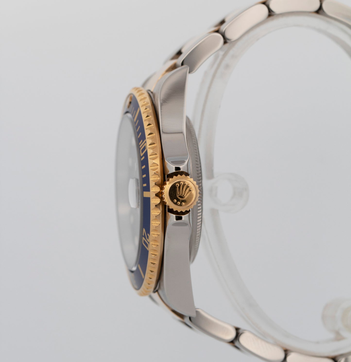 Rolex Submariner Date 40mm BLUE 18K Gold No-Holes GOLD BUCKLE Steel 16613 Watch