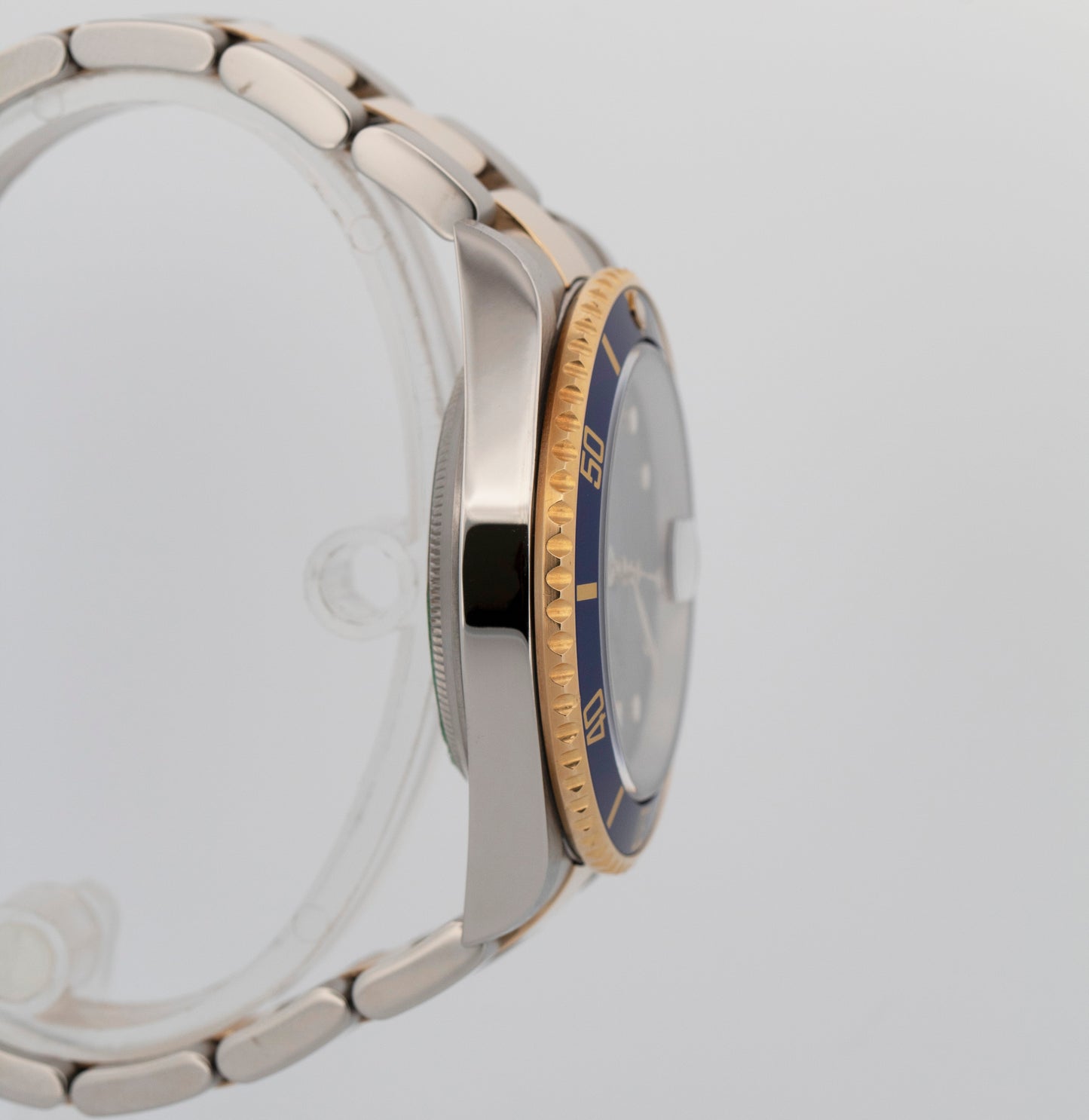 Rolex Submariner Date 40mm BLUE 18K Gold No-Holes GOLD BUCKLE Steel 16613 Watch