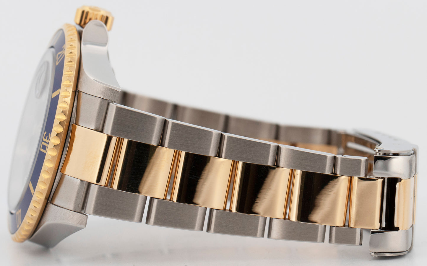 Rolex Submariner Date 40mm BLUE 18K Gold No-Holes GOLD BUCKLE Steel 16613 Watch